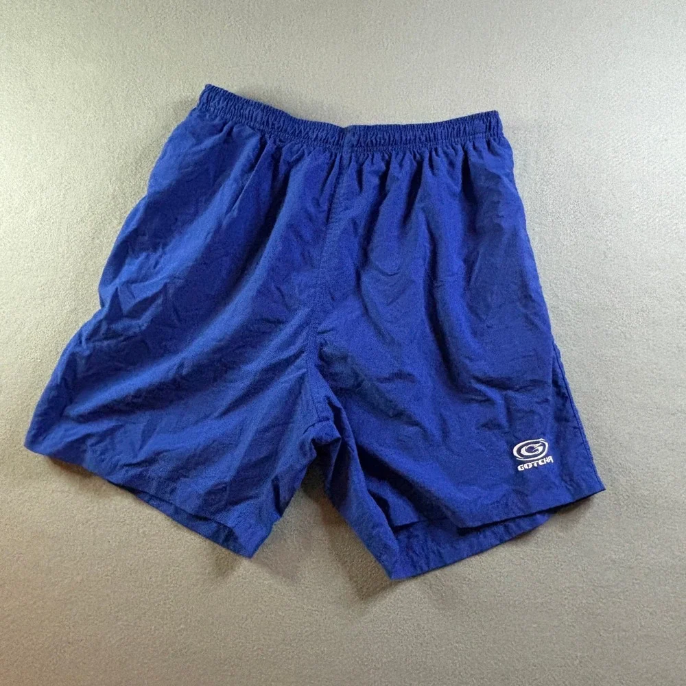 VTG Gotcha Mens L Swim Trunks Shorts Blue Nylon Mesh Lined Y2K Surf Board Shorts